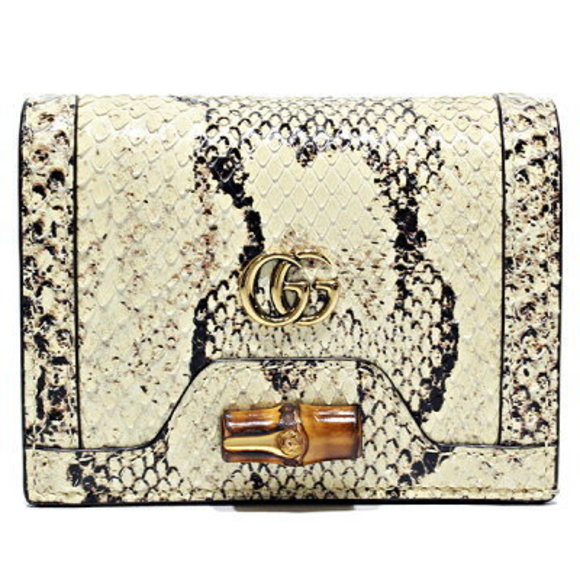 Gucci Python Wallet Ivory GG Bamboo White Diana Snakeskin Leather - Picture 1 of 4